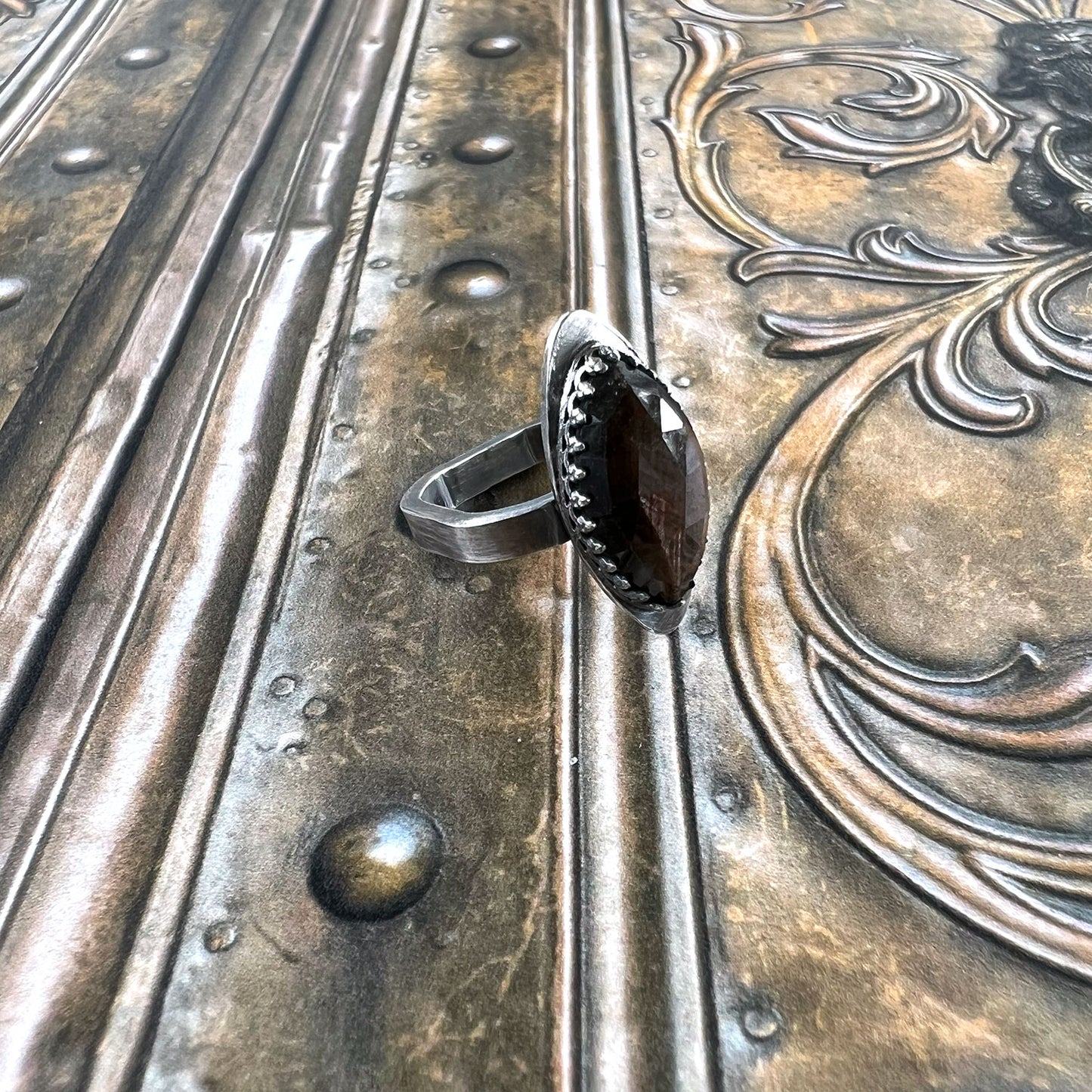 STERLING SILVER CHOCOLATE SAPPHIRE MARQUISE RING - INSPIRATION TALISMAN