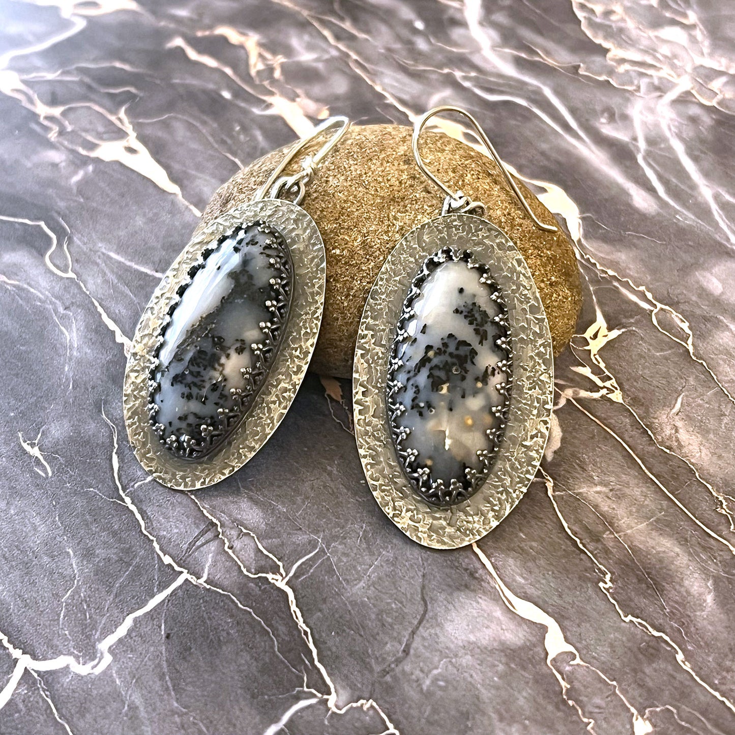 STERLING SILVER DENDRITIC AGATE EARRINGS - PROTECTIVE EMBRACE TALISMAN