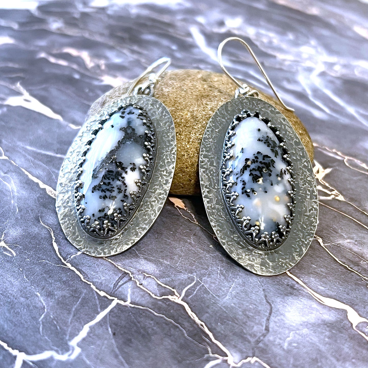 STERLING SILVER DENDRITIC AGATE EARRINGS - PROTECTIVE EMBRACE TALISMAN