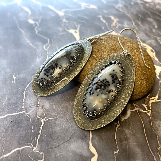 STERLING SILVER DENDRITIC AGATE EARRINGS - PROTECTIVE EMBRACE TALISMAN