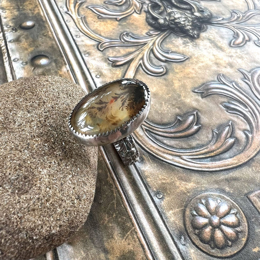 STERLING SILVER DENDRITIC AGATE RING - PROTECTIVE EMBRACE TALISMAN