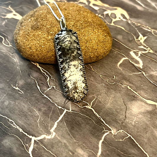 STERLING SILVER DENDRITIC OPAL HEX NECKLACE - TRANSFORMATION TALISMAN