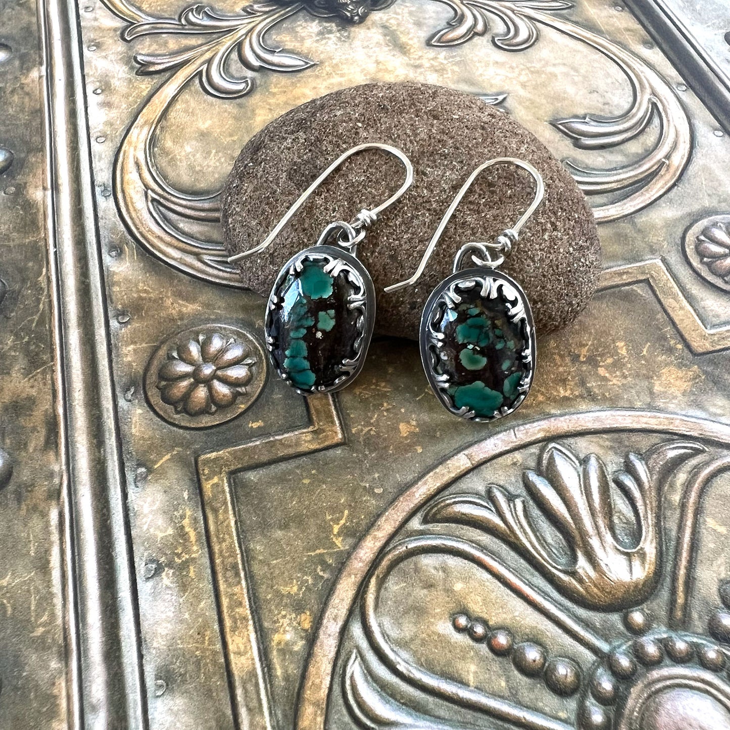 STERLING SILVER EGYPTIAN TURQUOISE EARRINGS - HEAVEN AND EARTH TALISMAN