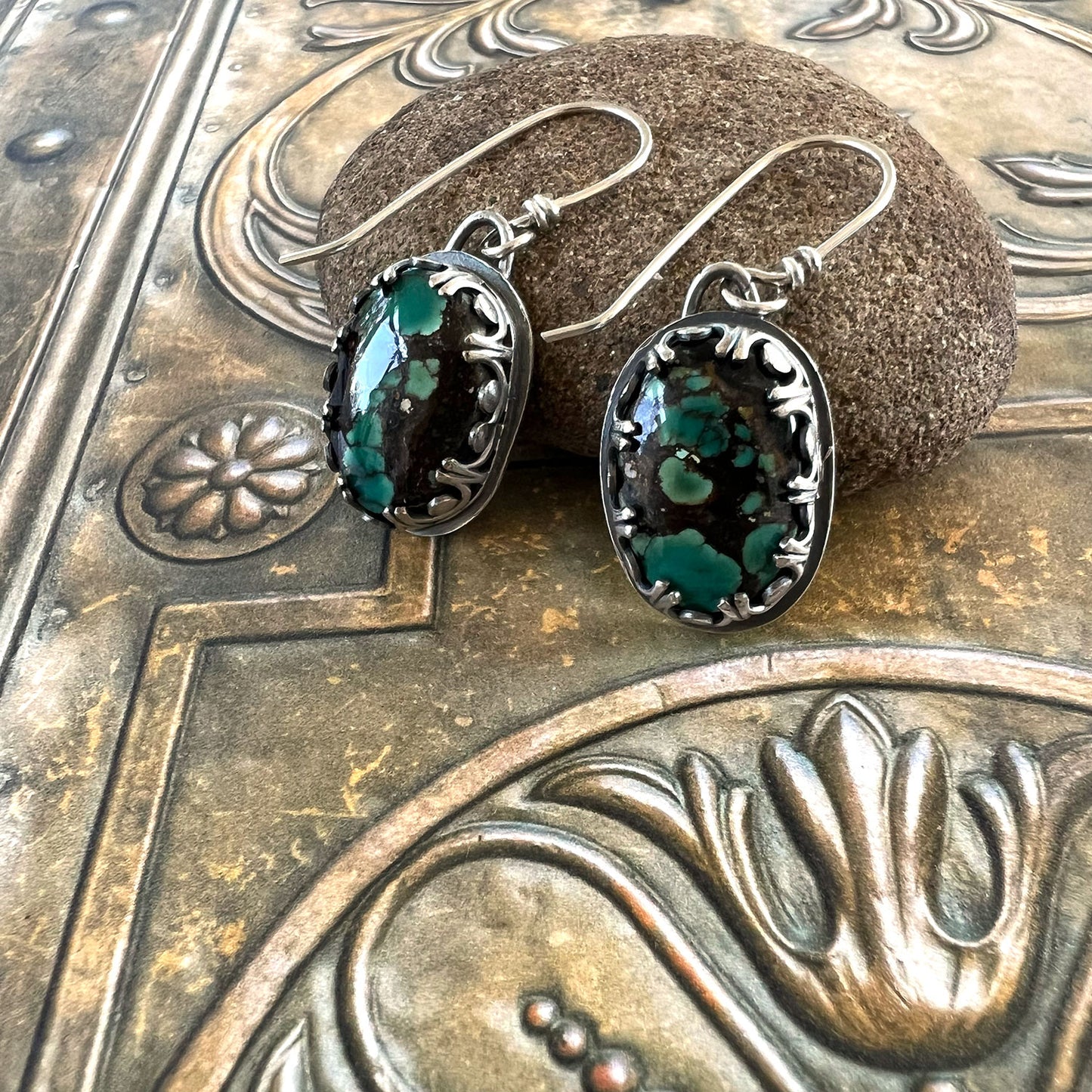 STERLING SILVER EGYPTIAN TURQUOISE EARRINGS - HEAVEN AND EARTH TALISMAN