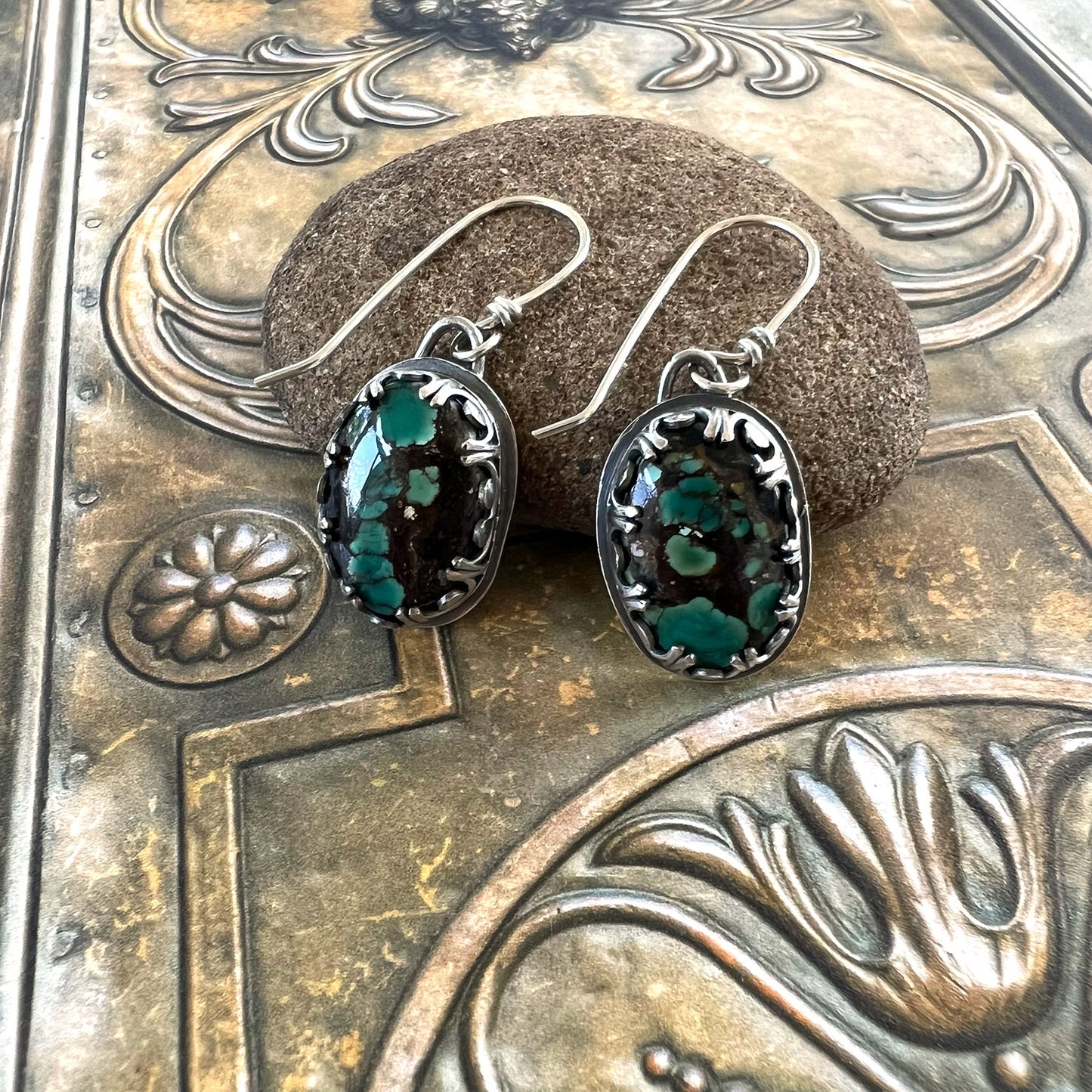 STERLING SILVER EGYPTIAN TURQUOISE EARRINGS - HEAVEN AND EARTH TALISMAN