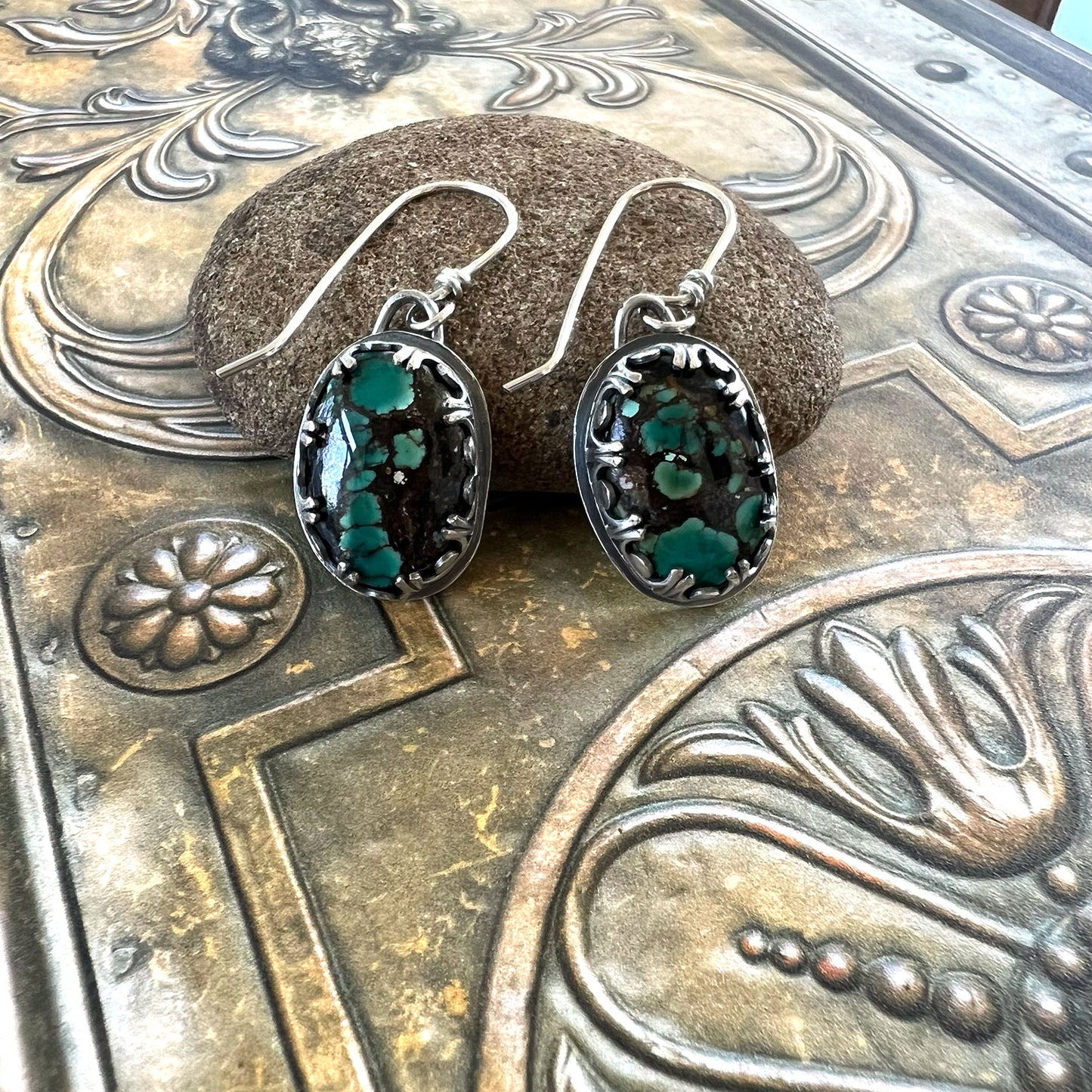 STERLING SILVER EGYPTIAN TURQUOISE EARRINGS - HEAVEN AND EARTH TALISMAN