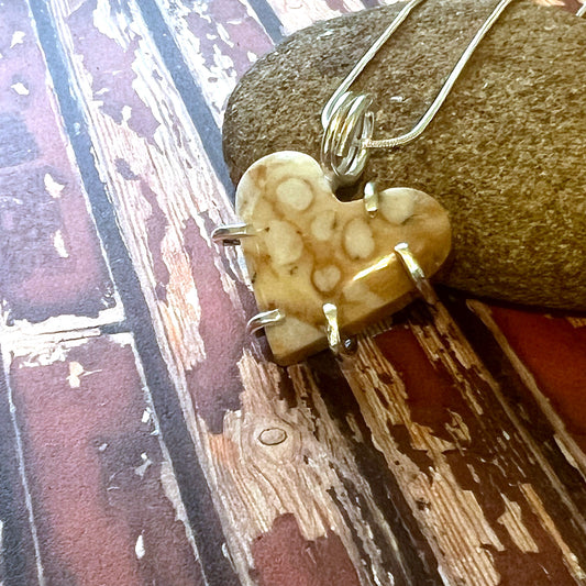 STERLING SILVER FAWN JASPER HEART NECKLACE - MOTHER EARTH TALISMAN