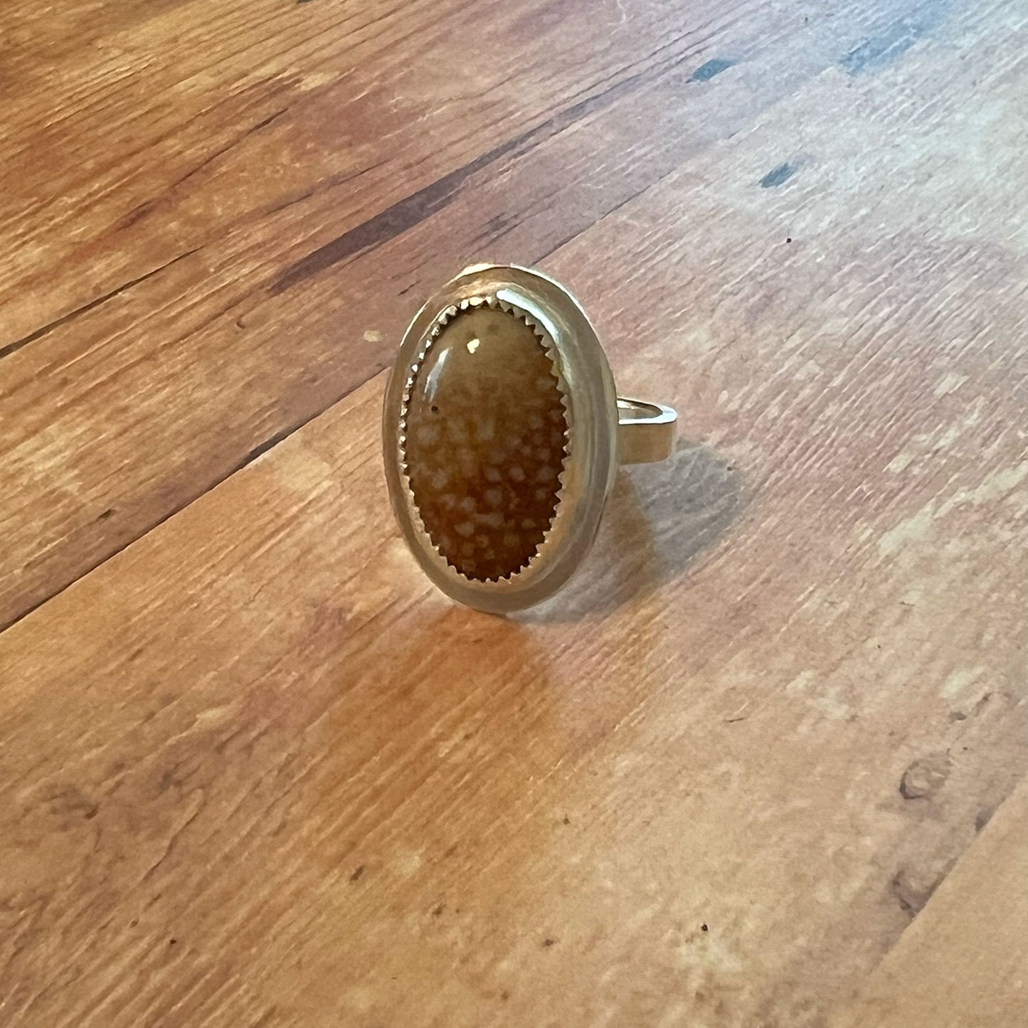 STERLING SILVER FAWN JASPER OVAL RING - MOTHER EARTH TALISMAN