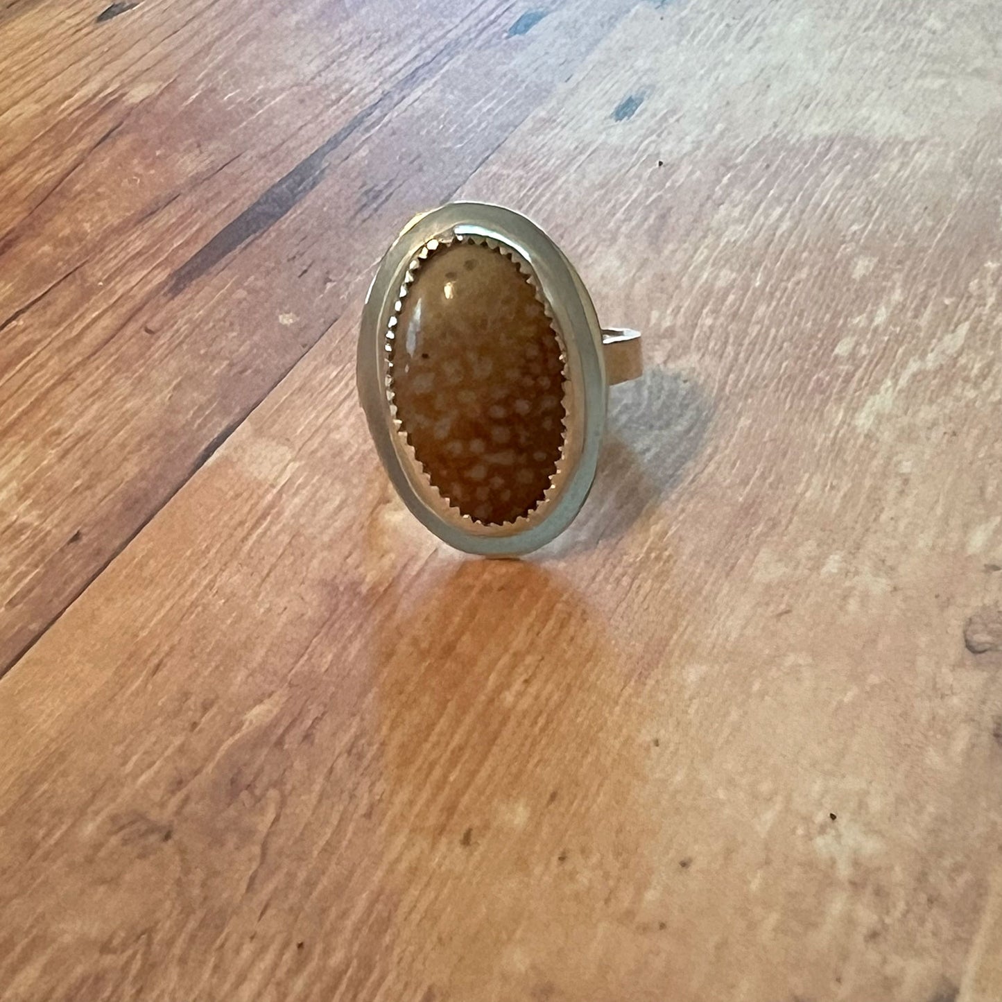 STERLING SILVER FAWN JASPER OVAL RING - MOTHER EARTH TALISMAN