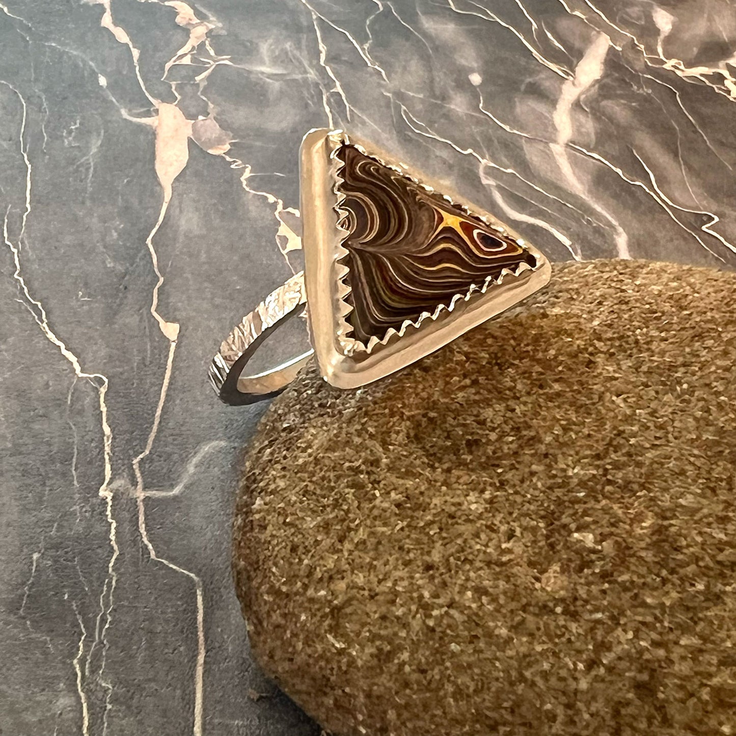 STERLING SILVER FORDITE TRIANGLE RING - ADAPTABILITY TALISMAN