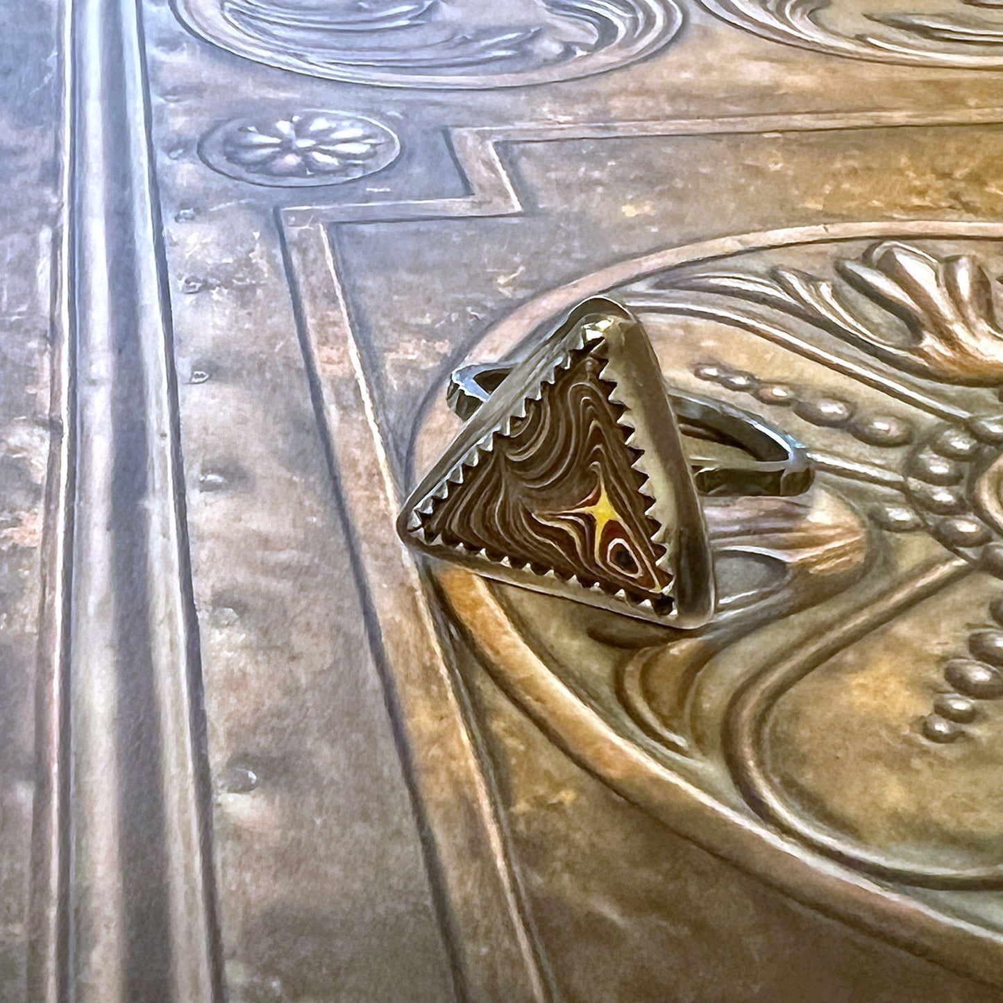 STERLING SILVER FORDITE TRIANGLE RING - ADAPTABILITY TALISMAN