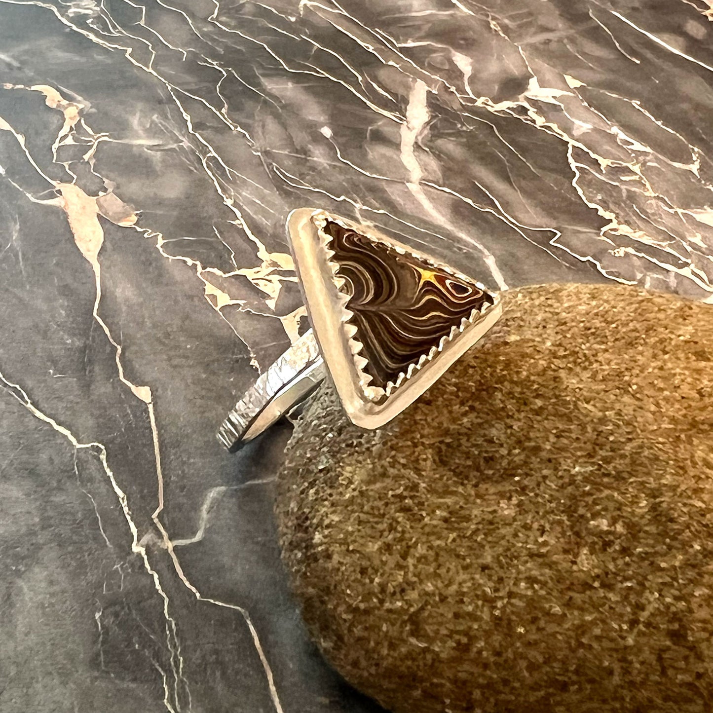 STERLING SILVER FORDITE TRIANGLE RING - ADAPTABILITY TALISMAN