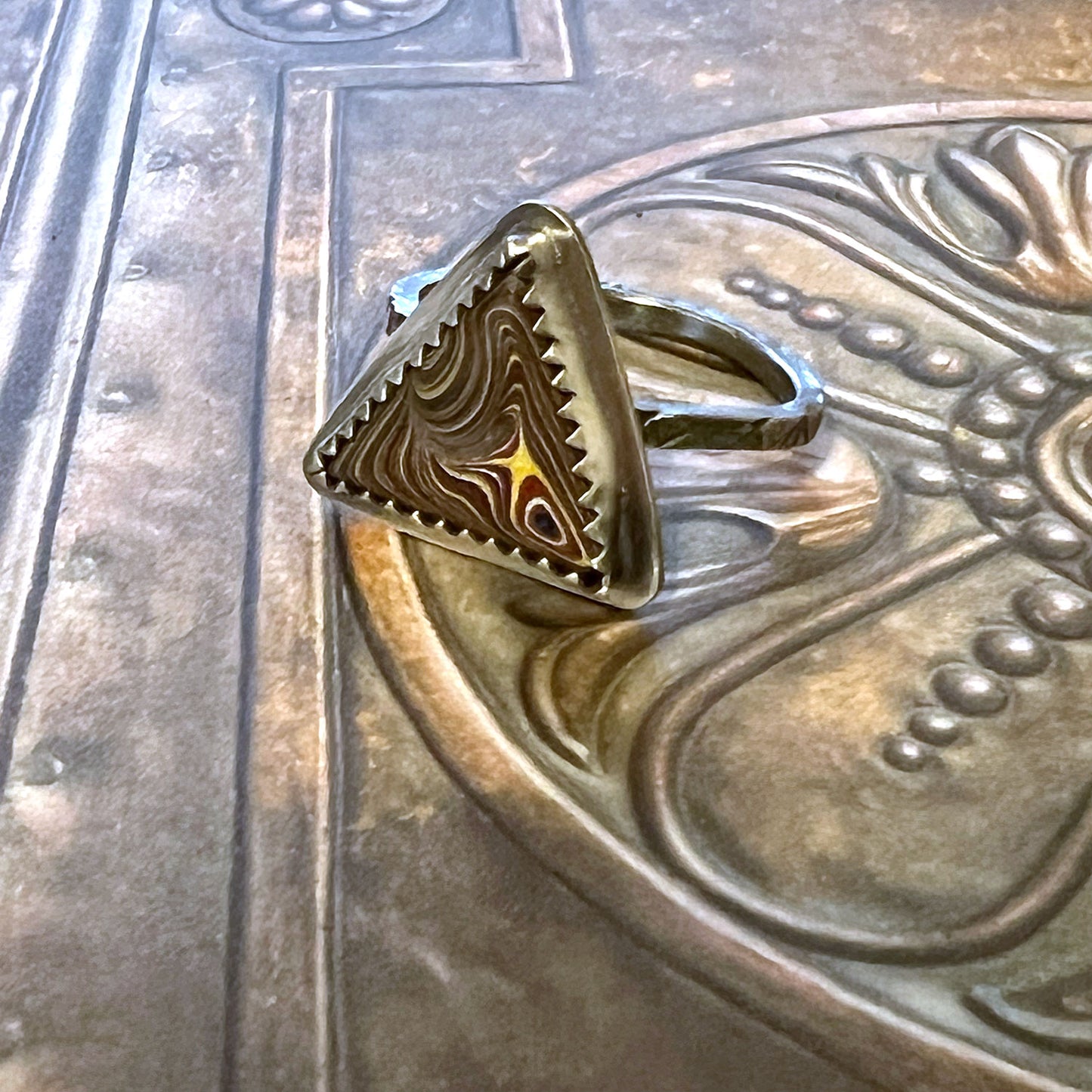 STERLING SILVER FORDITE TRIANGLE RING - ADAPTABILITY TALISMAN