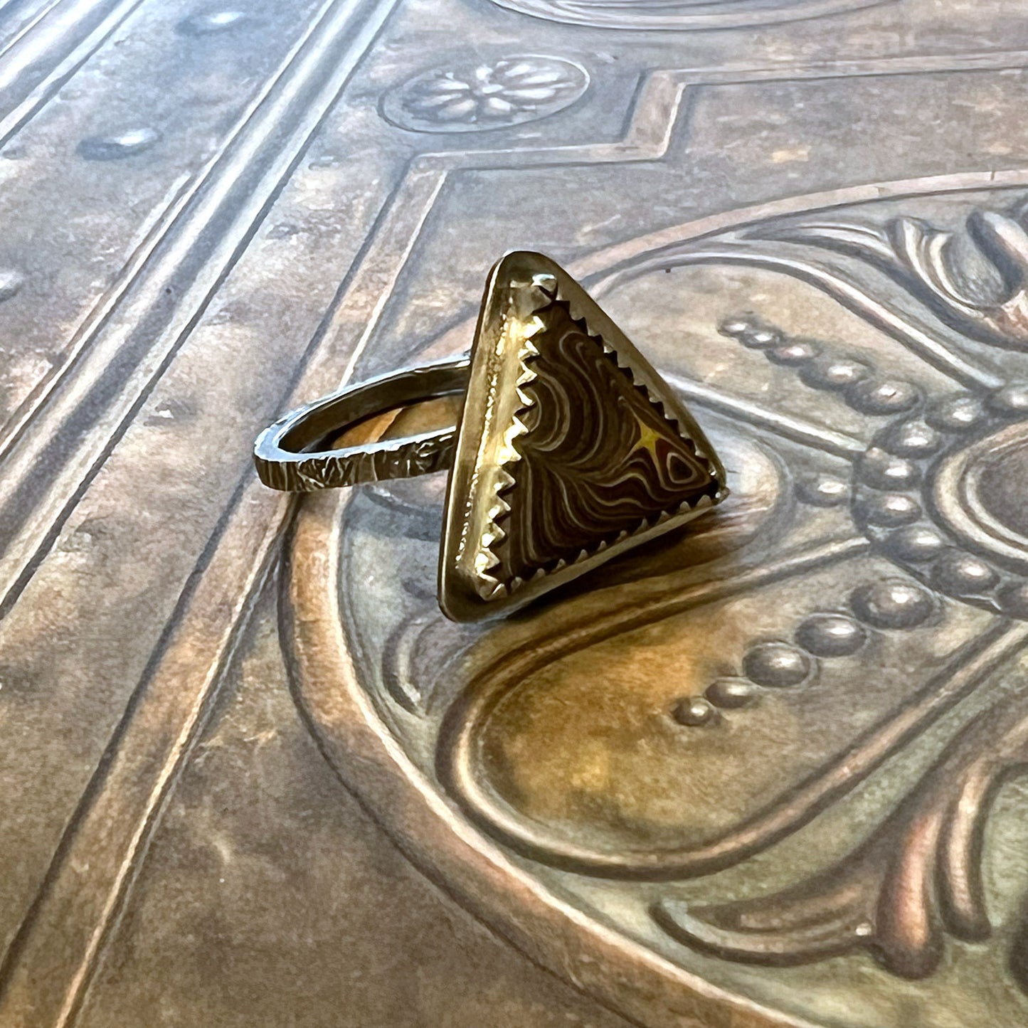 STERLING SILVER FORDITE TRIANGLE RING - ADAPTABILITY TALISMAN