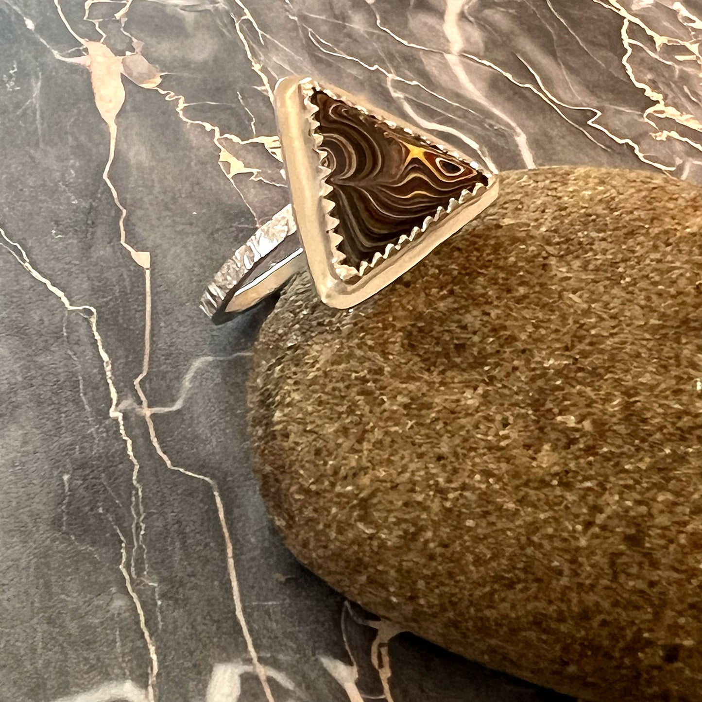 STERLING SILVER FORDITE TRIANGLE RING - ADAPTABILITY TALISMAN