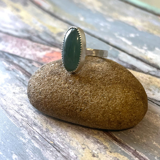 STERLING SILVER GUATEMALAN BLUE JADEITE RING - SERENITY TALISMAN