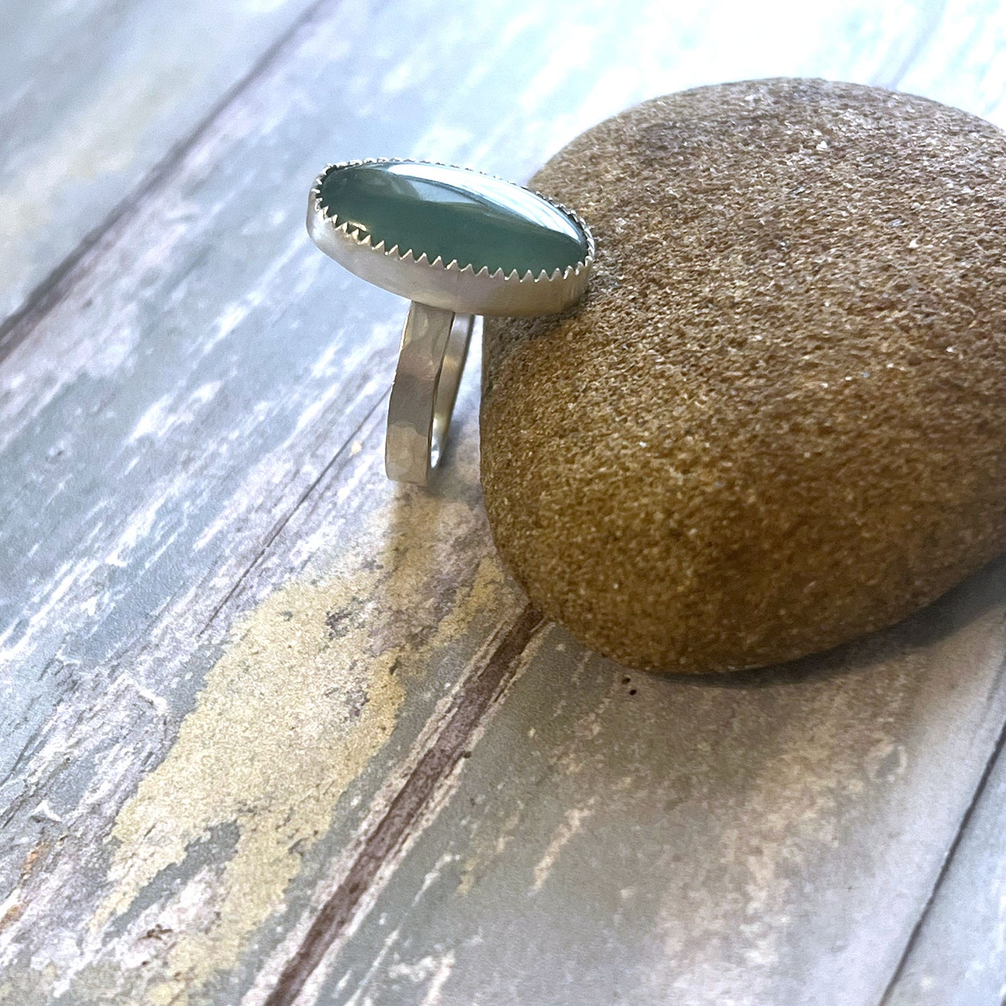 STERLING SILVER GUATEMALAN BLUE JADEITE RING - SERENITY TALISMAN