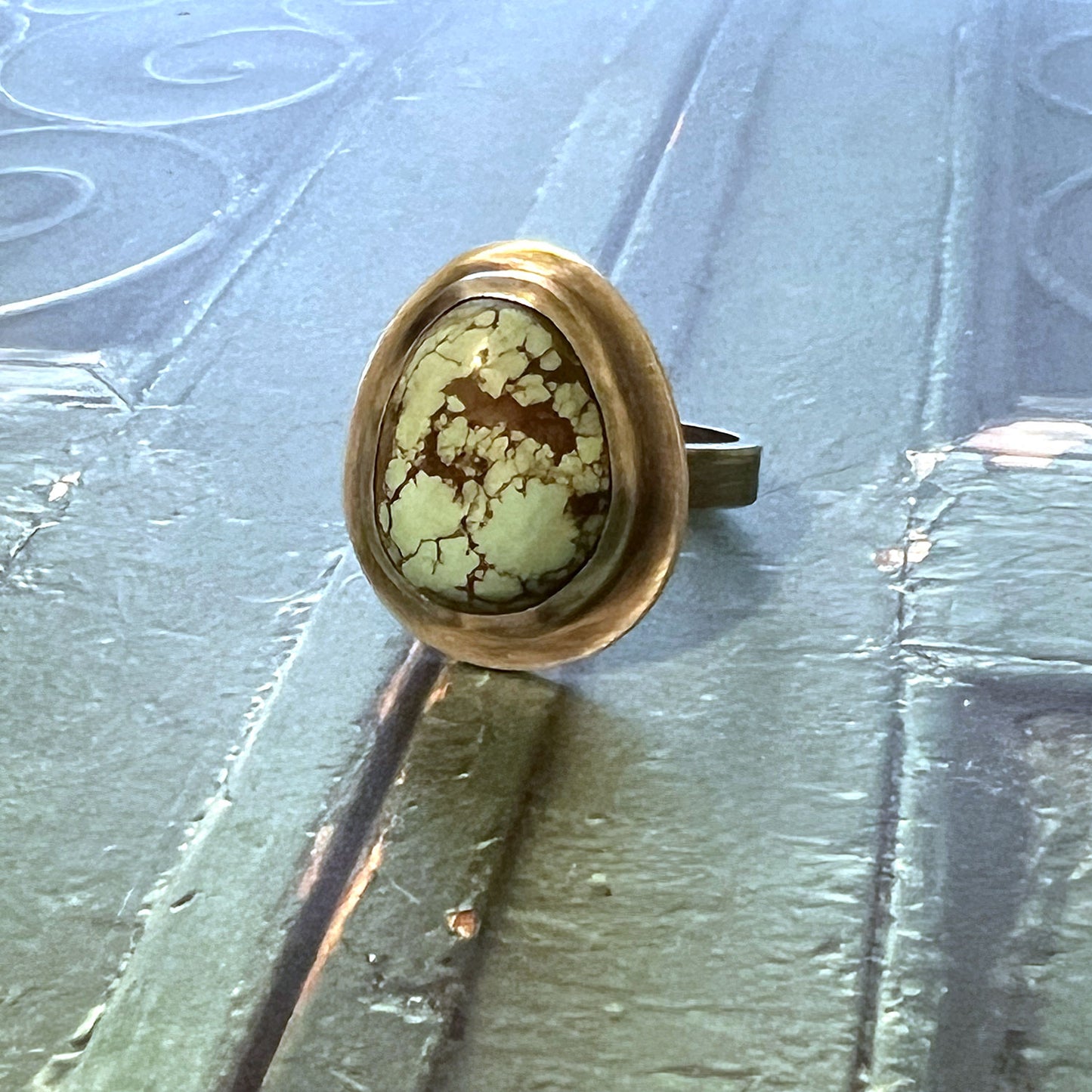 STERLING SILVER TURQUOISE HAMMERED BEZEL RING - I HEAL WITH LOVE TALISMAN