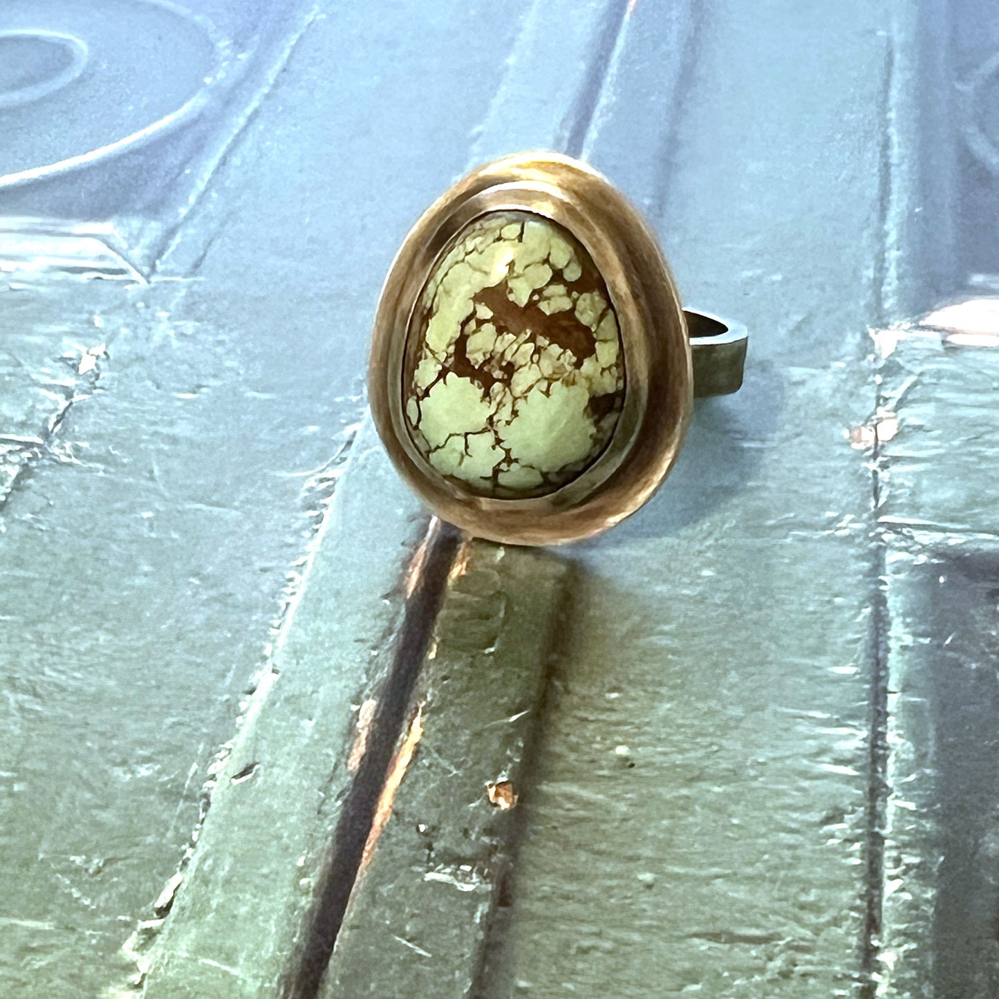 STERLING SILVER TURQUOISE HAMMERED BEZEL RING - I HEAL WITH LOVE TALISMAN