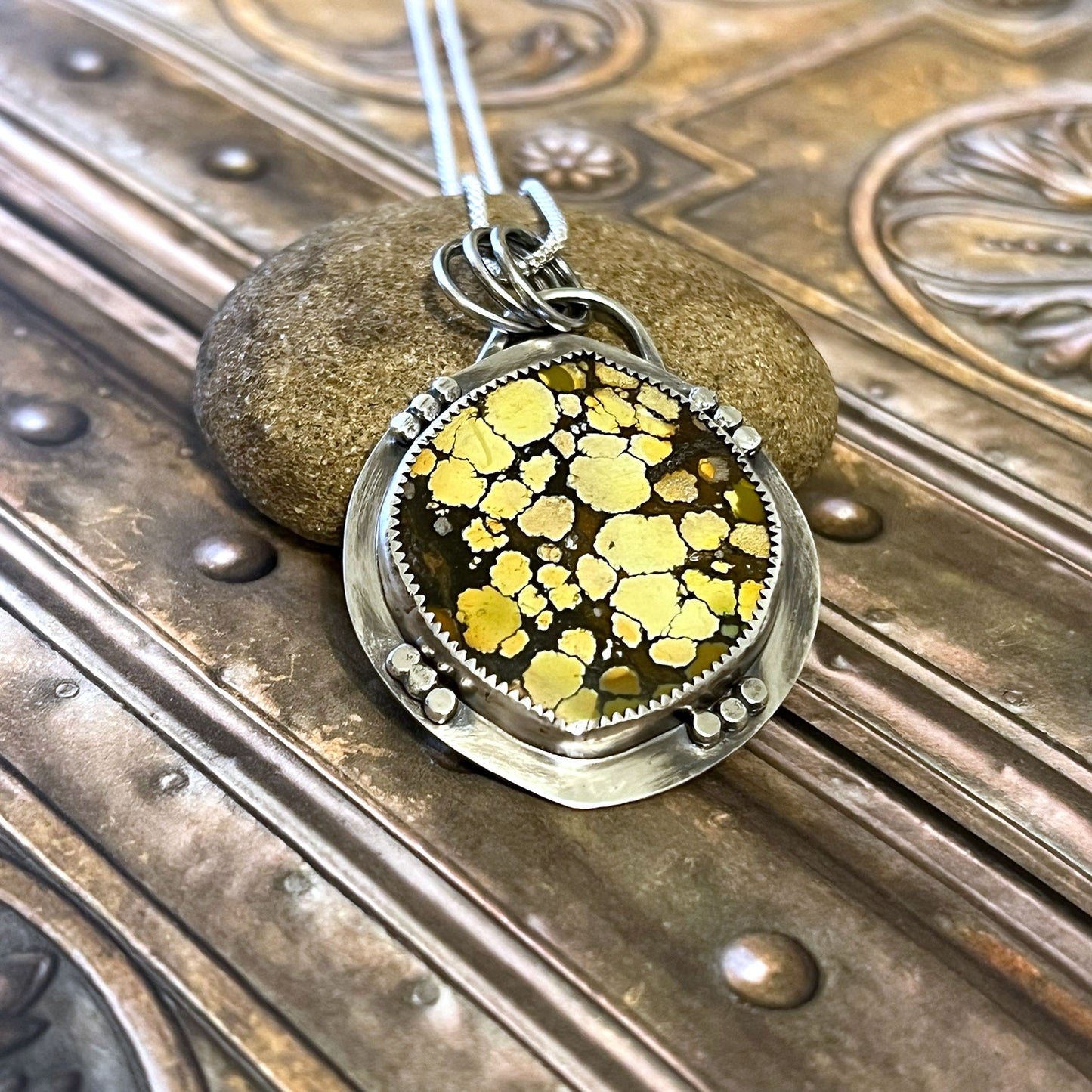 STERLING SILVER HARLEQUIN HUBEI TURQUOISE WIDE MARQUISE NECKLACE - HEAVEN AND EARTH TALISMAN