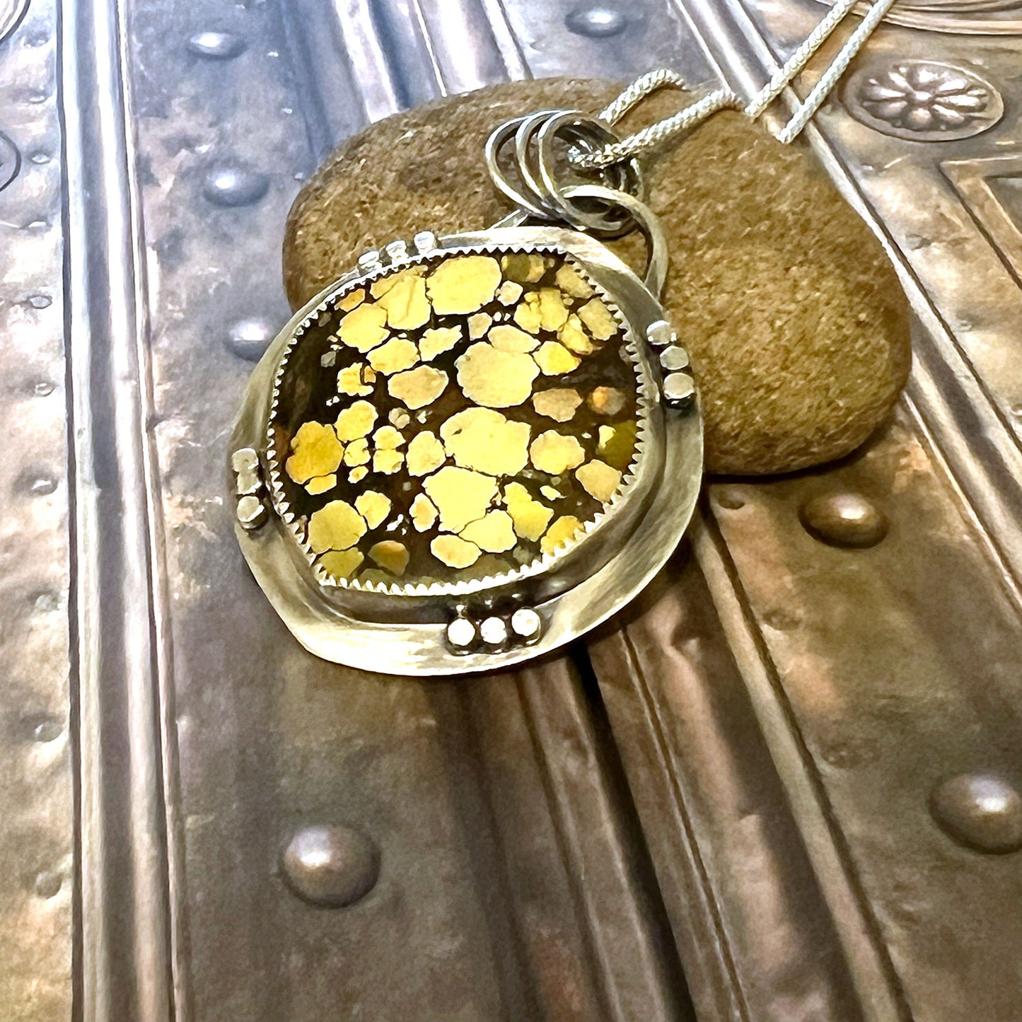 STERLING SILVER HARLEQUIN HUBEI TURQUOISE WIDE MARQUISE NECKLACE - HEAVEN AND EARTH TALISMAN