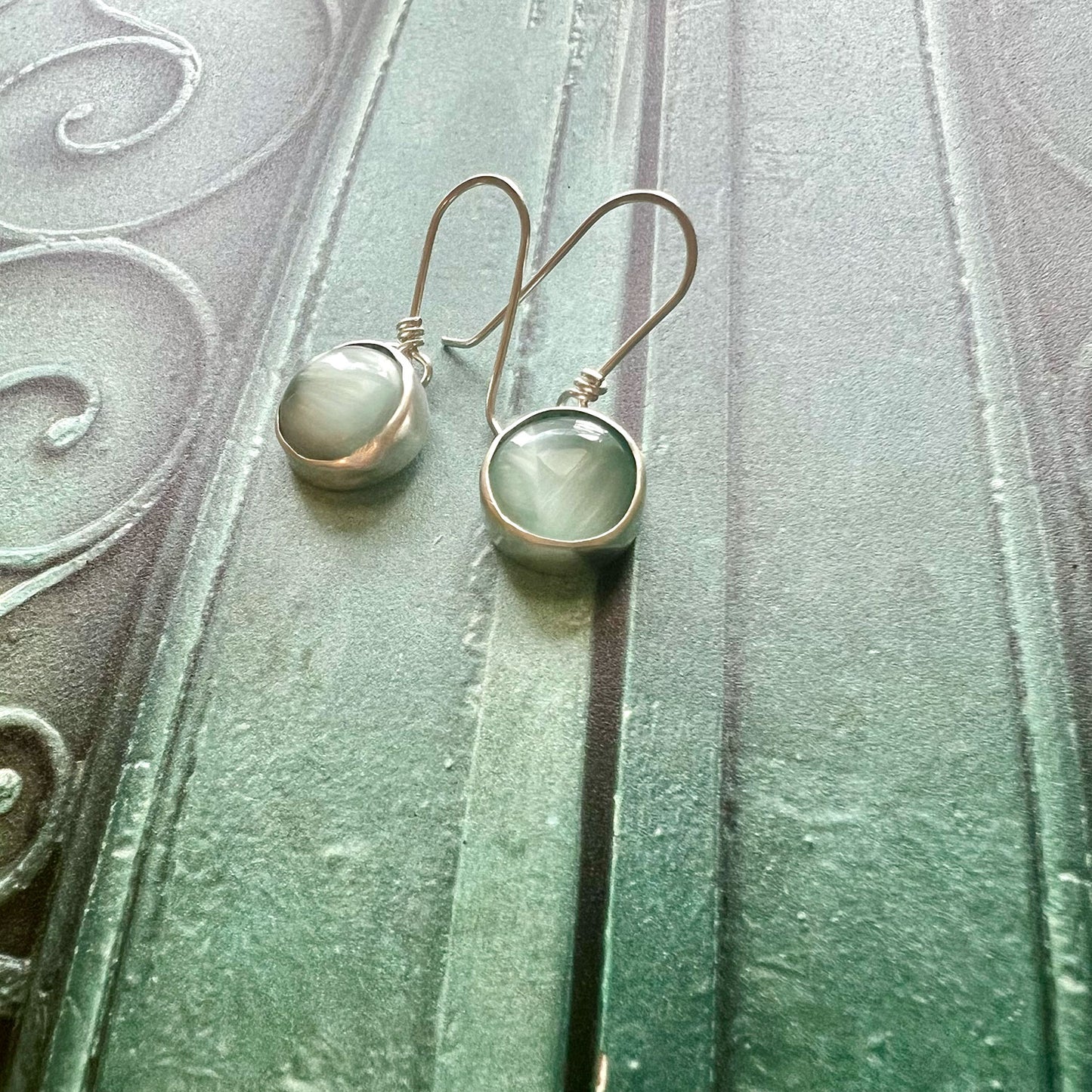 STERLING SILVER HEMIMORPHITE BEZEL EARRINGS -  EMOTIONAL HEALING TALISMAN