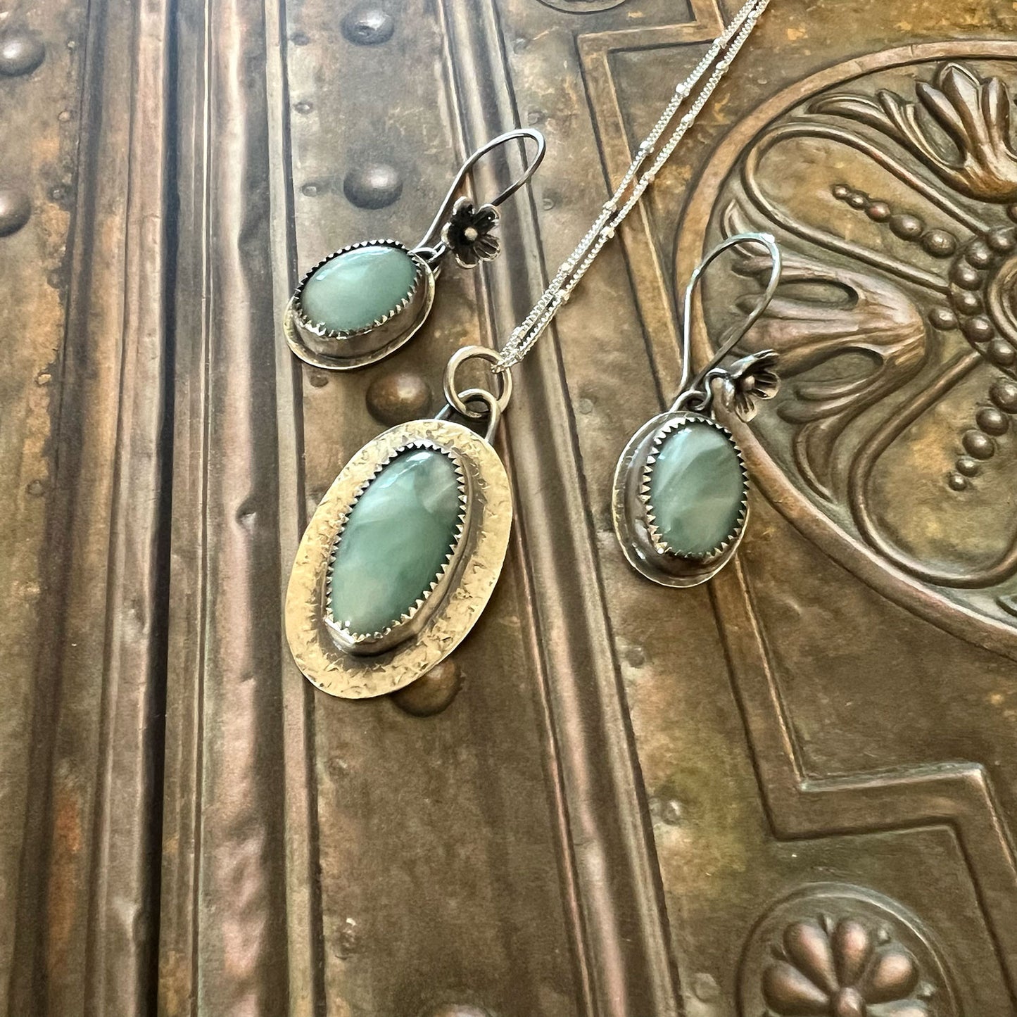 STERLING SILVER HEMIMORPHITE NECKLACE EARRINGS -  EMOTIONAL HEALING TALISMAN