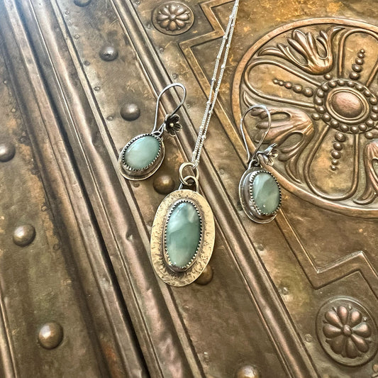 STERLING SILVER HEMIMORPHITE NECKLACE EARRINGS -  EMOTIONAL HEALING TALISMAN