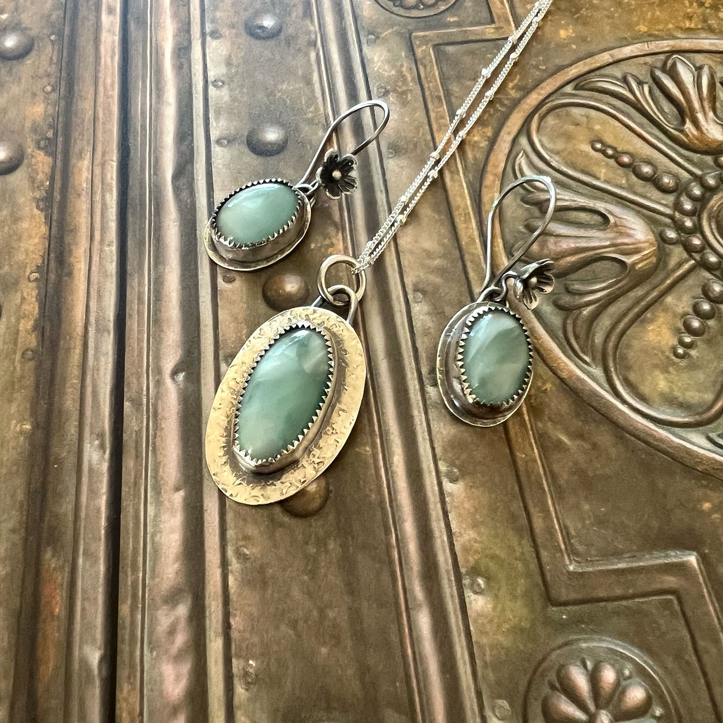 STERLING SILVER HEMIMORPHITE NECKLACE EARRINGS -  EMOTIONAL HEALING TALISMAN