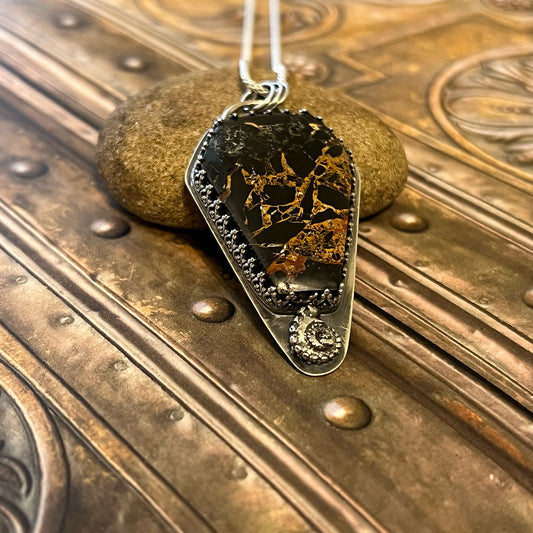 STERLING SILVER IRON BUFFALO COFFIN NECKLACE - REBIRTH TALISMAN