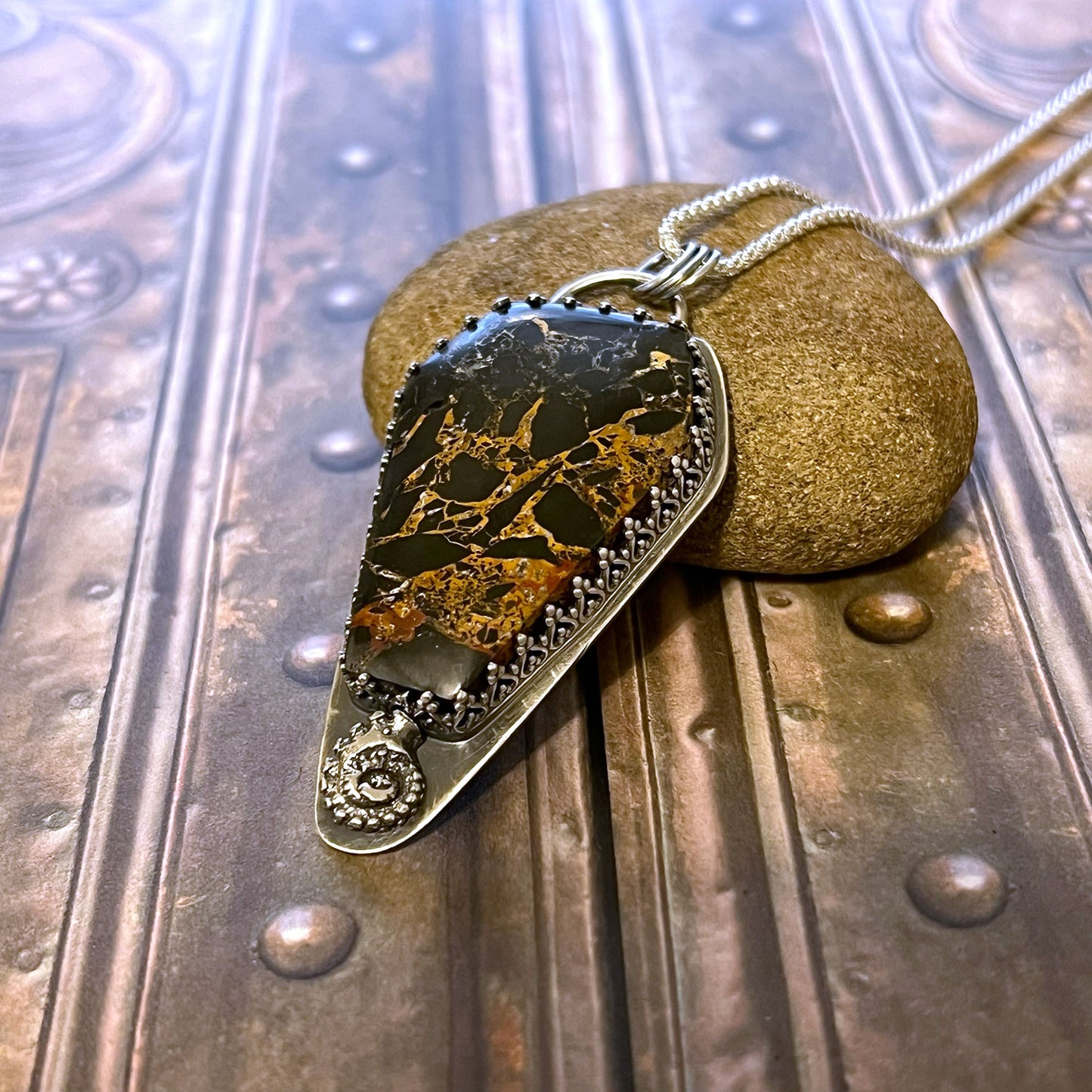 STERLING SILVER IRON BUFFALO COFFIN NECKLACE - REBIRTH TALISMAN