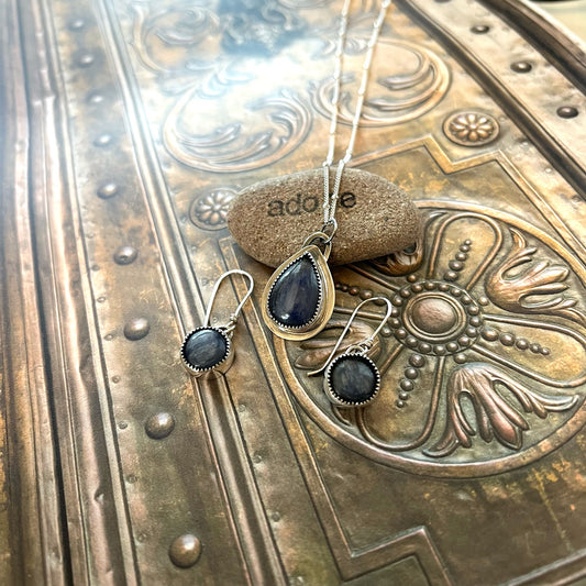 STERLING SILVER KYANITE NECKLACE EARRINGS - SPEAK MY TRUTH TALISMAN