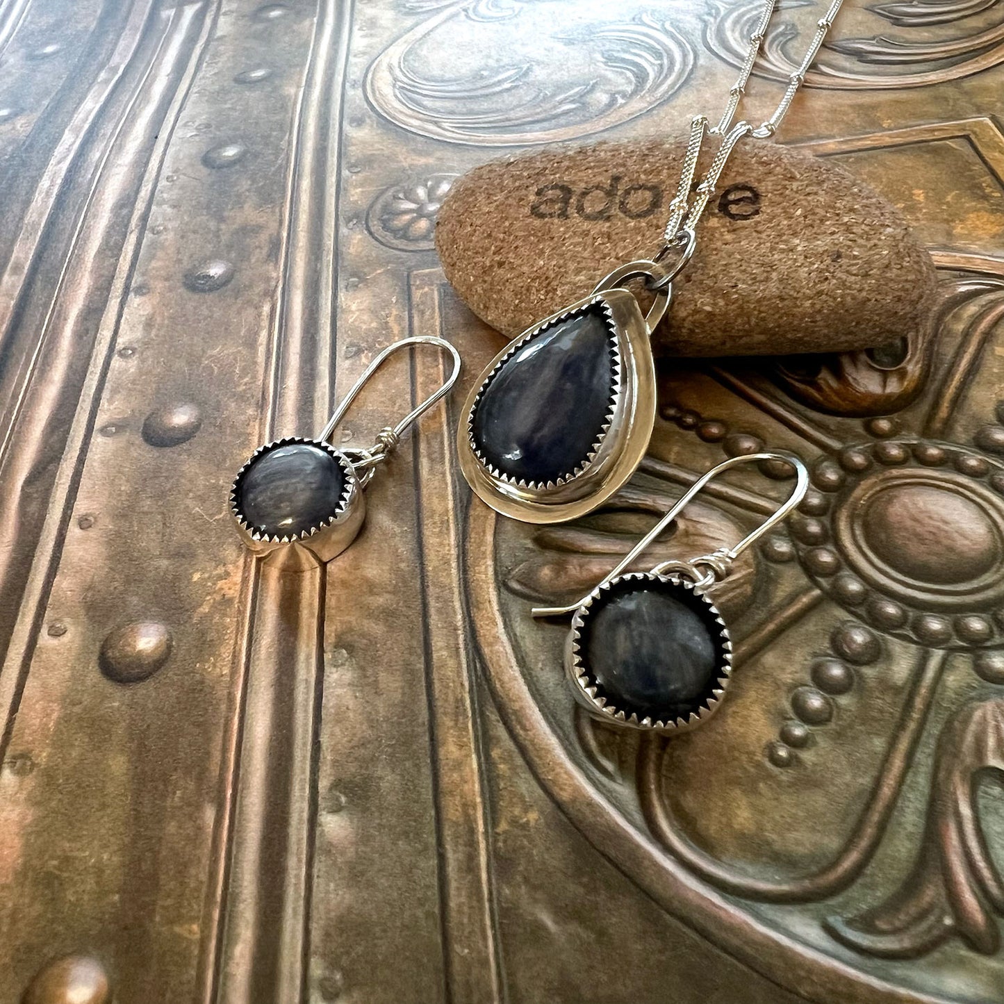 STERLING SILVER KYANITE NECKLACE EARRINGS - SPEAK MY TRUTH TALISMAN