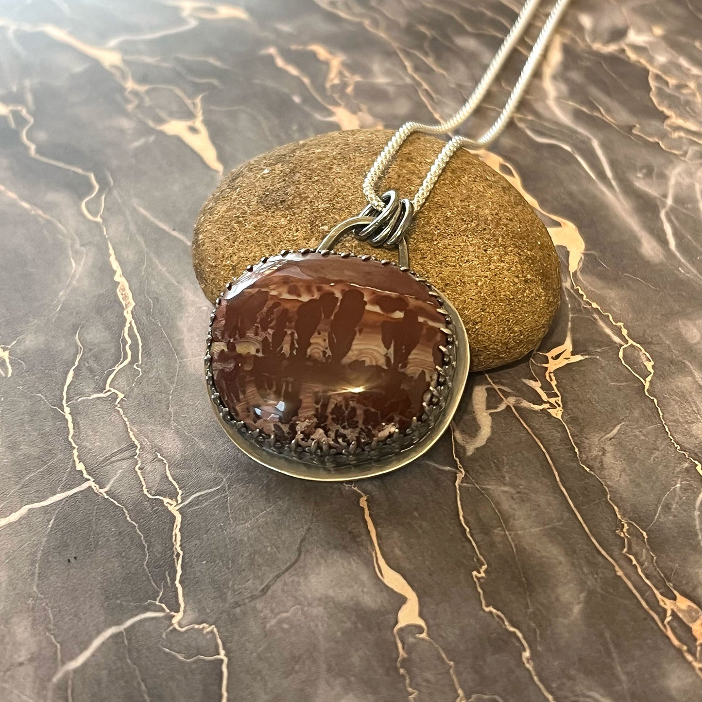 STERLING SILVER LANDSCAPE JASPER NECKLACE - MOTHER EARTH TALISMAN