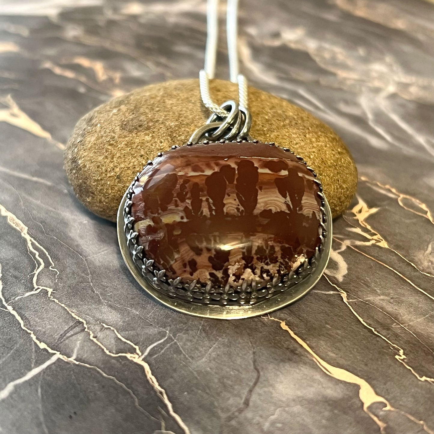 STERLING SILVER LANDSCAPE JASPER NECKLACE - MOTHER EARTH TALISMAN