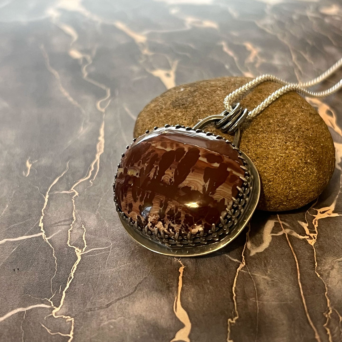 STERLING SILVER LANDSCAPE JASPER NECKLACE - MOTHER EARTH TALISMAN