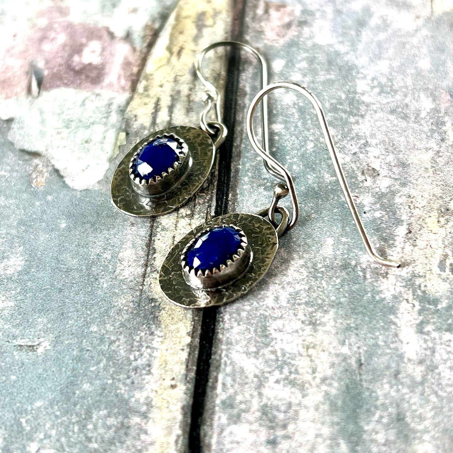 STERLING LAPIS LAZULI BEZEL SET EARRINGS - SERENITY TALISMAN