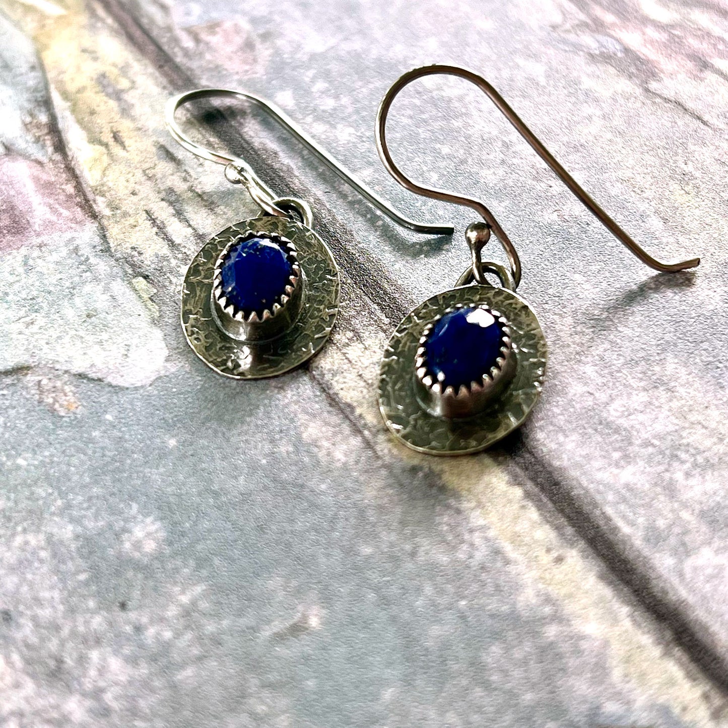 STERLING LAPIS LAZULI BEZEL SET EARRINGS - SERENITY TALISMAN