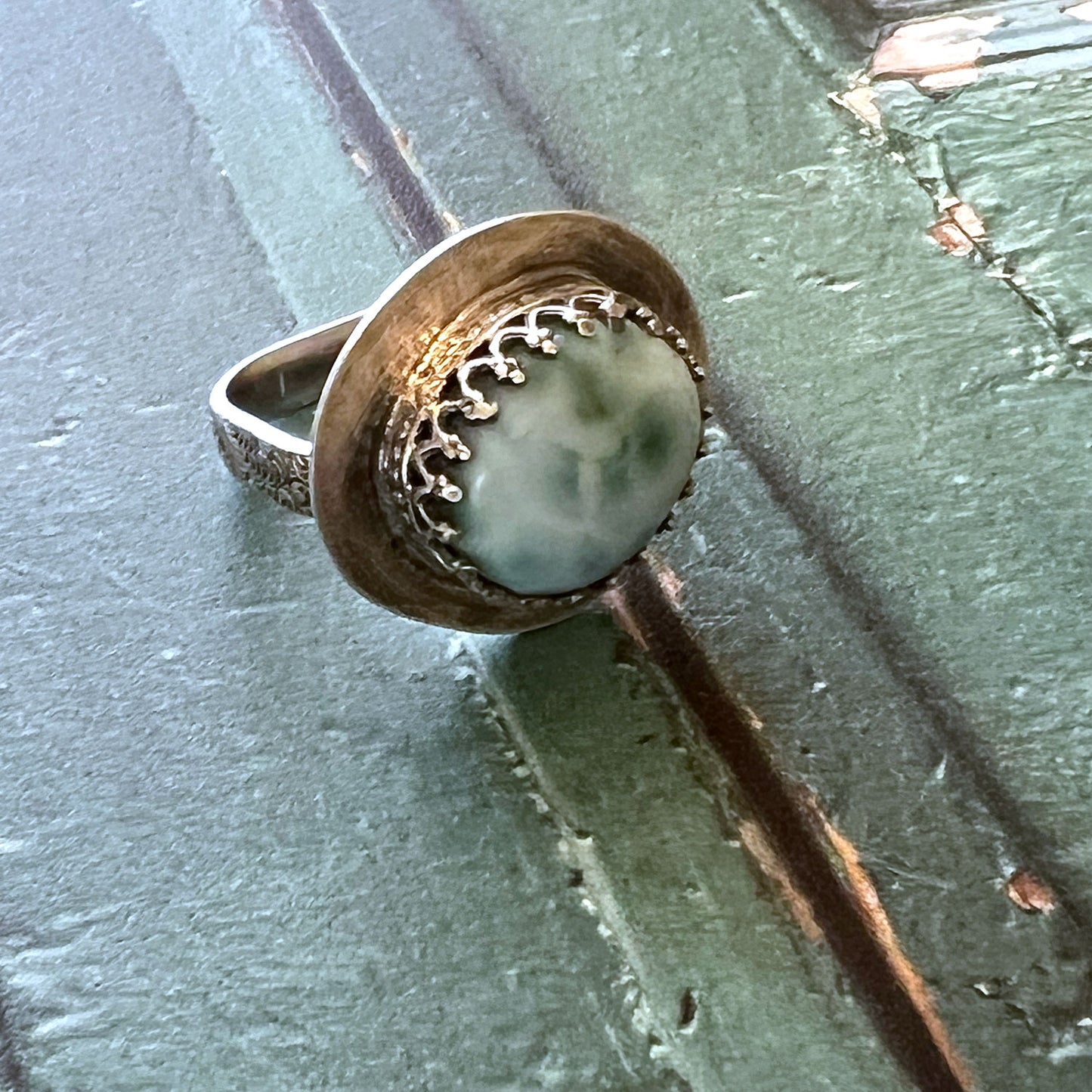 STERLING SILVER LARIMAR BEZEL RING - A BALANCE OF FIRE AND WATER TALISMAN