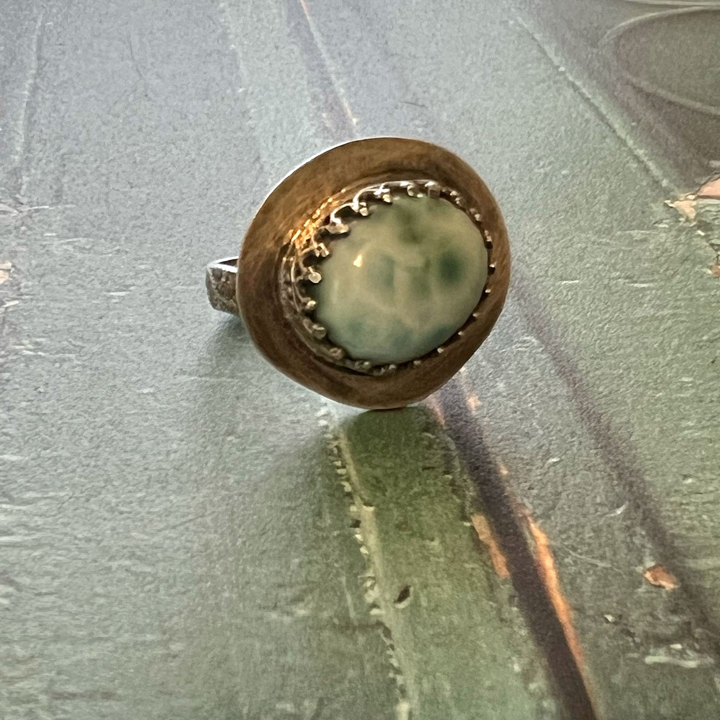 STERLING SILVER LARIMAR BEZEL RING - A BALANCE OF FIRE AND WATER TALISMAN