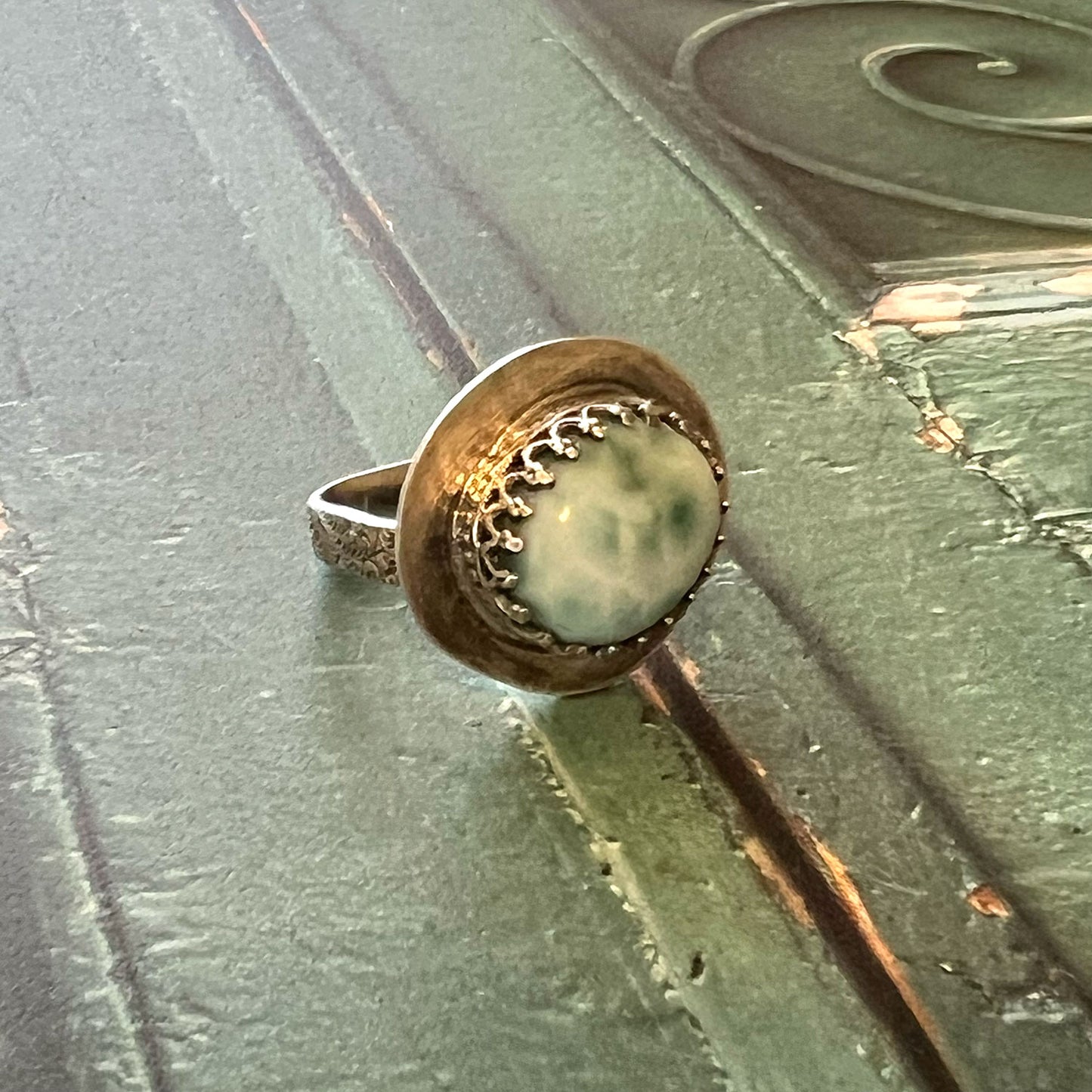 STERLING SILVER LARIMAR BEZEL RING - A BALANCE OF FIRE AND WATER TALISMAN