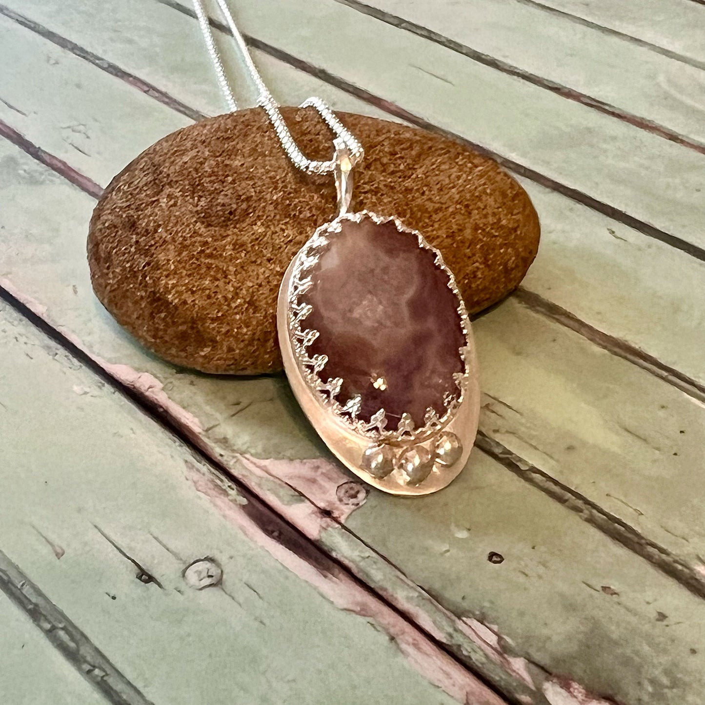 STERLING SILVER AZTEC LACE AGATE NECKLACES - PROTECTIVE EMBRACE TALISMAN