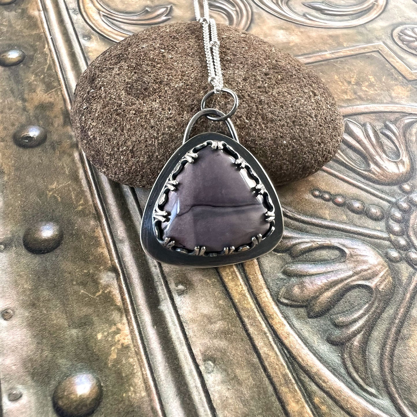 STERLING SILVER LILAC SKAGGS JASPER NECKLACE - MOTHER EARTH TALISMAN