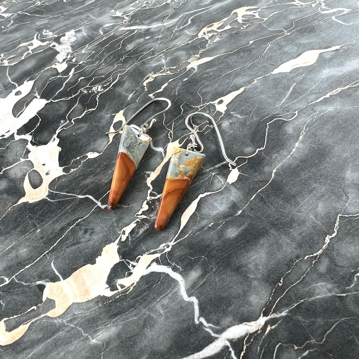 STERLING SILVER MALIGANO JASPER DAGGER EARRINGS - MOTHER EARTH TALISMAN