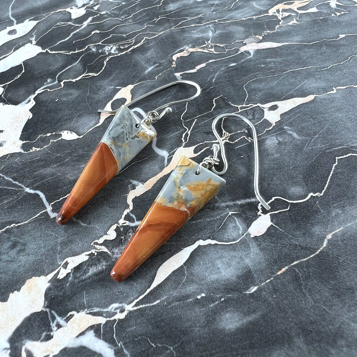 STERLING SILVER MALIGANO JASPER DAGGER EARRINGS - MOTHER EARTH TALISMAN