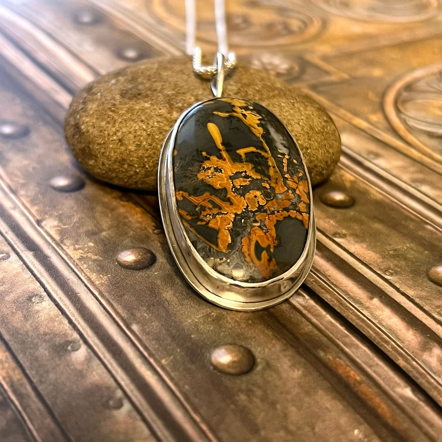 STERLING SILVER MALIGANO JASPER OVAL NECKLACE - MOTHER EARTH TALISMAN