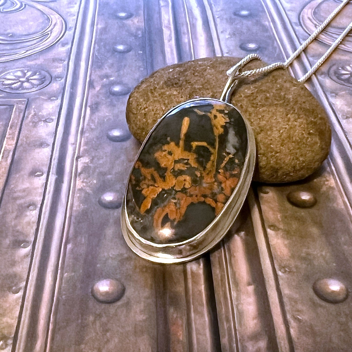 STERLING SILVER MALIGANO JASPER OVAL NECKLACE - MOTHER EARTH TALISMAN