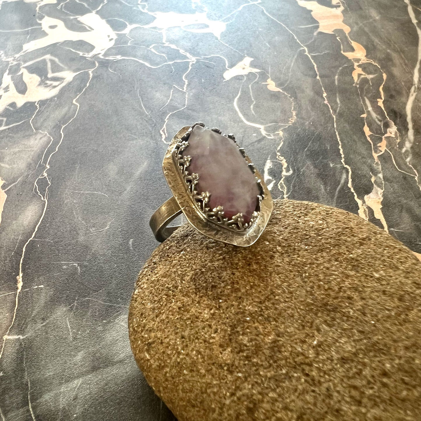 STERLING SILVER MOONSTONE JASPER DOUBLET RING - MOTHER EARTH TALISMAN