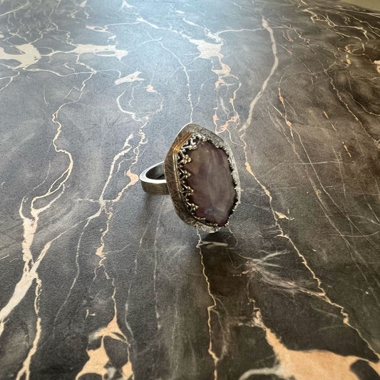 STERLING SILVER MOONSTONE JASPER DOUBLET RING - MOTHER EARTH TALISMAN