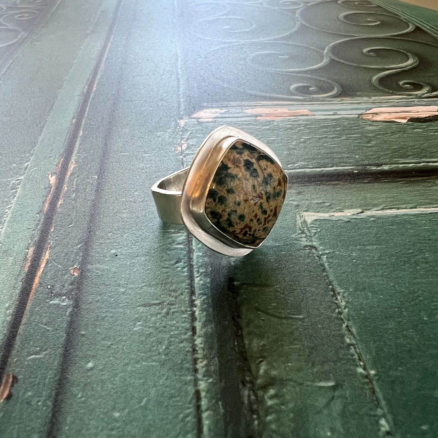 STERLING SILVER MORNING DEW JASPER RING - MOTHER EARTH TALISMAN